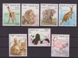 3-LAOS 1986=Animale-fauna-Girafa-leu-elefant-cangur-ursSerie de 8 timbre MNH, Nestampilat