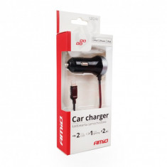 Incarcator auto AMIO 12/24V , cu cablu incarcare conector IOS Lightning + 2x iesiri USB 2.4A