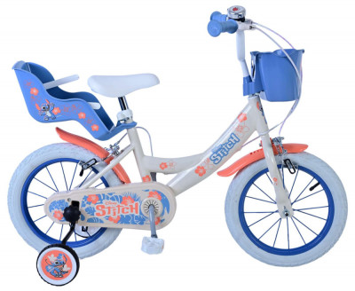 Bicicleta pentru fete Disney Stitch, 14 inch, culoare crem/coral, frana de mana PB Cod:21519-DR foto