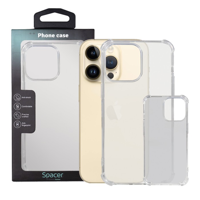 Husa Iphone 14 Pro Max Spacer, grosime 1.5mm, protectie suplimentara antisoc la colturi, material flexibil TPU, transparenta &quot;SPPC-AP-IP14PM-CLR&quot;