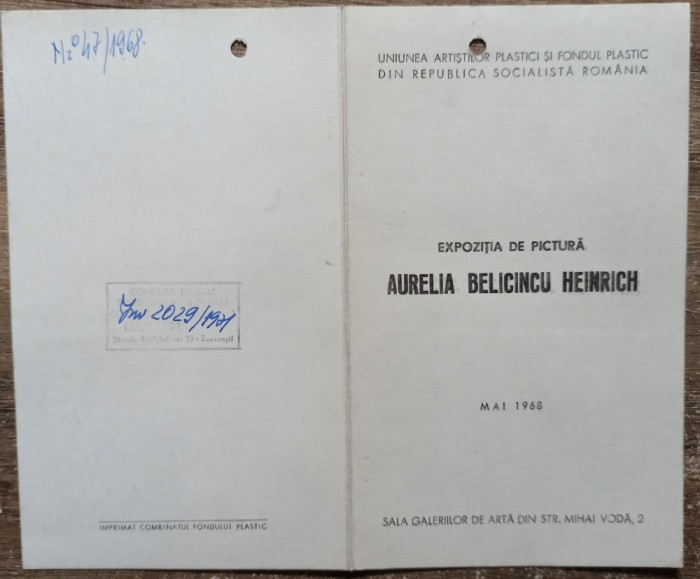 Pliant expozitie de pictura Aurelia Belicincu Heinrich 1968