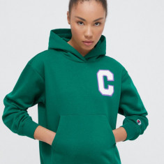 Champion bluza femei, culoarea verde, cu glugă, cu imprimeu