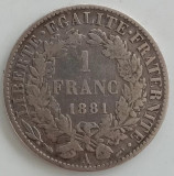 Moneda Franta - 1 Franc 1881 - Argint, Europa