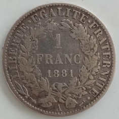 Moneda Franta - 1 Franc 1881 - Argint