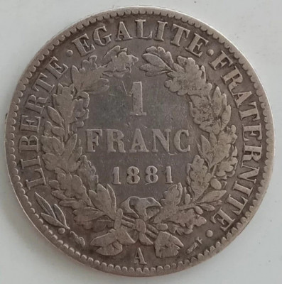 Moneda Franta - 1 Franc 1881 - Argint foto