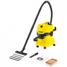 Aspirator multifunctional Karcher WD 4, Aspirare umeda si uscata, 20 l, 1000 W, Furtun 2.2 m, Sac filtru din pasla, Galben Negru foto