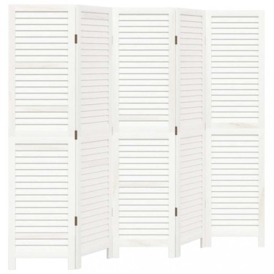 Paravan camera 5 panouri, alb, lemn masiv paulownia foto