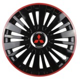 Cumpara ieftin Set 4 Capace Roti pentru Mitsubishi, model Falcon Black Cu Rama Rosie, R16, MITSUBISHI