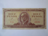 Rară! Cuba 10 Pesos 1961 semnătură Ernesto Che Guevara,M.Gomez/Fidel Castro, Circulata, Iasi, Printata