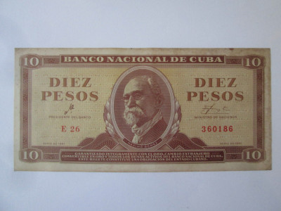 Rară! Cuba 10 Pesos 1961 semnătură Ernesto Che Guevara,M.Gomez/Fidel Castro foto