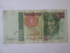 Rara! Portugalia 5000 Escudos 1995 colțul st&amp;acirc;nga sus reconditionat foto