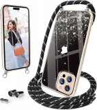 Husa cu snur pentru iPhone 13 Pro UNDEUX, silicon/textil, negru, 6,1 inchi