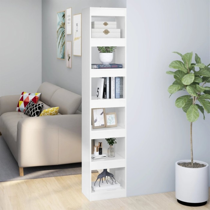 Bibliotecă/Separator cameră, alb extralucios, 40x30x198 cm