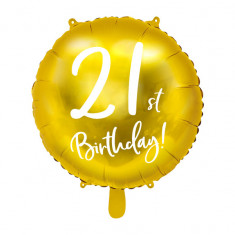 Balon 21st Birthday, Folie, Gold, 45 cm