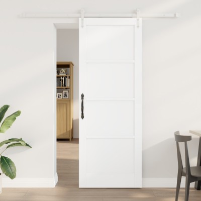 Ușa Glisantă vidaXL cu Set de Componente Albă 78x211 cm Lemn Masiv Pin foto