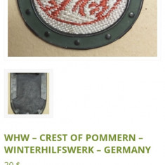 Insigna vintage Winterhilfswerk Pommern Tinnie Germania WW2