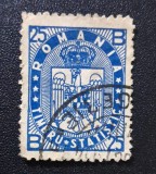 Emisiunea Fiscală "Timbru Statistic" - 25 BANI Albastru-Cobalt ("Stema Micii Uniri / Acvila", Dintelat, Ștampilat) RO1