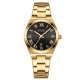 Ceas Dama CURREN 9095L Aur Complet, Cadran Negru, Quartz, Elegant cu Calendar, Bratara Metalica, Rezistent la Apa 3 ATM