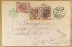 Romania intreg postal cu 3 timbre Spic de Grau destinatie rara in Argentina 1904