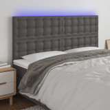 Tablie de pat cu LED, gri, 200x5x118/128 cm, piele ecologica GartenMobel Dekor, vidaXL
