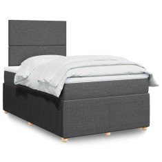 vidaXL Pat box spring cu saltea, gri &icirc;nchis, 120x190 cm, textil 3294289