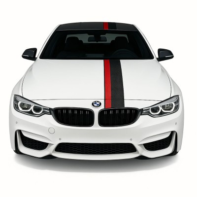 Sticker auto rally stripe carbon 3d, 140x17 cm, negru rosu, banda decorativa tuning exterior masina, folie autoadeziva oracal foto
