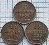 set 3 monede San Marino 10 centesimi 1935, 1936, 1937 - km 13 - A034