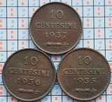 Set 3 monede San Marino 10 centesimi 1935, 1936, 1937 - km 13 - A034, Europa