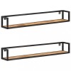 Set 2 Rafturi Perete Gossi, 120 cm, Lemn Mango Nefinisat, Stil Industrial, Montaj Suspendat, Capacitate 40 kg