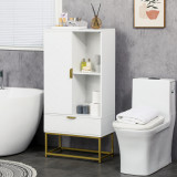 Kleankin Mobilier de baie cu dulap si sertar, mobilier de baie modern cu etajera reglabila, 60x30x120cm, alb