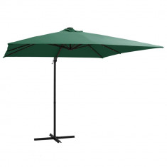 Umbrelă suspendată cu LED și st&amp;acirc;lp din oțel, verde, 250x250 cm foto