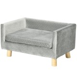 PawHut Canapea Pisici Caini cu Perna, Culcus Animale Catifea Lemn 64x45x36 cm Gri