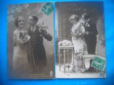 HOPCT 1627 CUPLU-ROMANTICA-FRANTA-TCV-LOT 2 CARTI POSTALE VECHI-CIRCULATE, Circulata, Printata