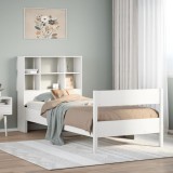 VidaXL Pat cu bibliotecă fără saltea, alb, 90x190 cm, lemn masiv pin 3323009