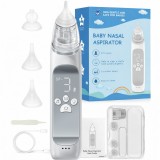 Aspirator nazal electric pentru bebelusi si copii GREENOVIVE&reg;, 700 mAh, 3 trepte, display LED, gri