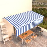 Copertină retractabilă manual cu stor, albastru&amp;alb, 6x3m