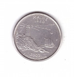 Moneda SUA 25 centi/quarter dollar 2003 P, Maine 1920, stare buna, curata, America de Nord, Cupru-Nichel