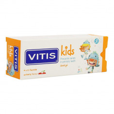 Pasta de Dinti pentru Copii, Vitis, Kids, Intareste Smaltul si Protejeaza Eficient, Aroma Cirese, 50ml foto