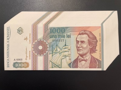 Romania 1000 lei, 1991, UNC, serie fara punct foto