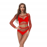 Set 2 Piese Fishnet, Rosu, S-L, STD