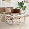 Masă cafea vidaXL, 80x80x40cm, oțel inoxidabil argintiu, blat sticlă securizată cu aspect marmură - Design modern