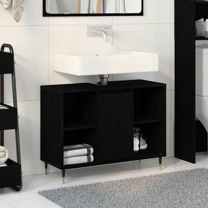 vidaXL Dulap de Baie cu ușă Stejar negru 80 x 33 x 60 cm Lemn compozit