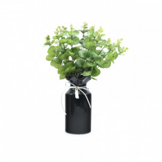 Aranjament floral decorativ, vaza din ceramica 18,5 cm si floare artificiala, negru foto