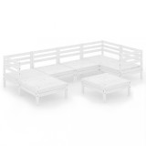 Set mobilier de gradina, 7 piese, alb, lemn masiv de pin