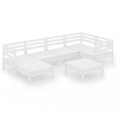 Set mobilier de gradina, 7 piese, alb, lemn masiv de pin foto