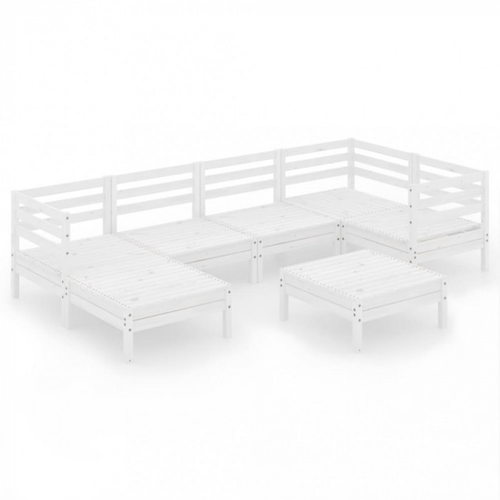 Set mobilier de gradina, 7 piese, alb, lemn masiv de pin