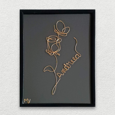 Tablou personalizat cu nume, din fir continuu de sarma placata cu aur, 15&amp;times;20 cm, Andreea foto