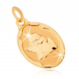 Pandantiv din aur 375 - medalion oval, &icirc;nger sprijinindu-şi capul &icirc;n m&acirc;ini
