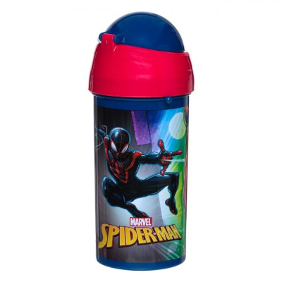 Sticlă Apă Marvel Spiderman, Sistem Pop-Up, Culoare Albastru, Capacitate 0,5L, Plastic foto