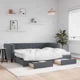 Cumpara ieftin Pat de zi cu extensie și sertare gri &icirc;nchis 90x200 cm catifea